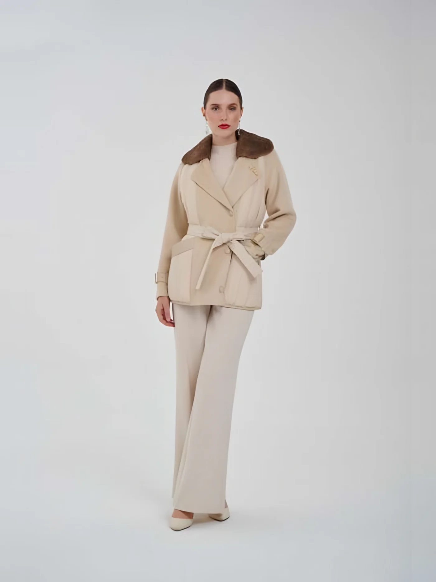 Fur-Collar Belted Jacket — BALIZZA