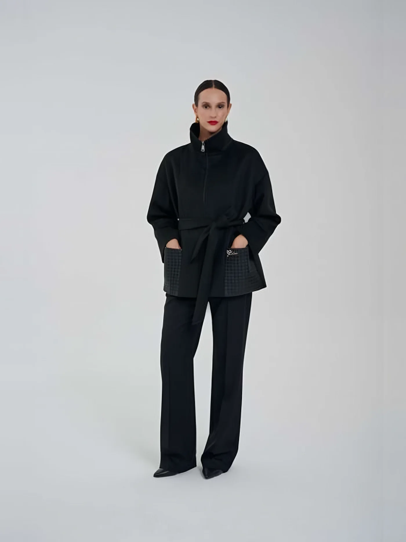 Leather-Pocket Belted Jacket — BALIZZA