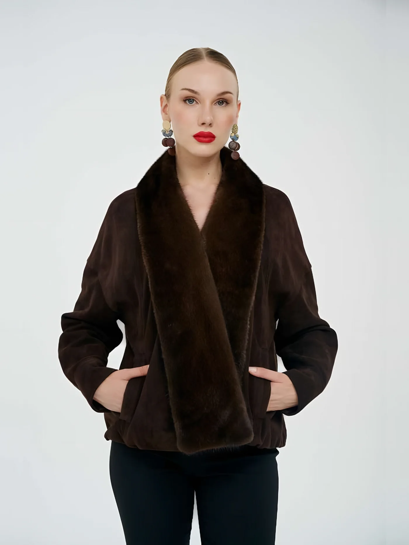 Fur-Shawl-Collar Suede Jacket — BALIZZA