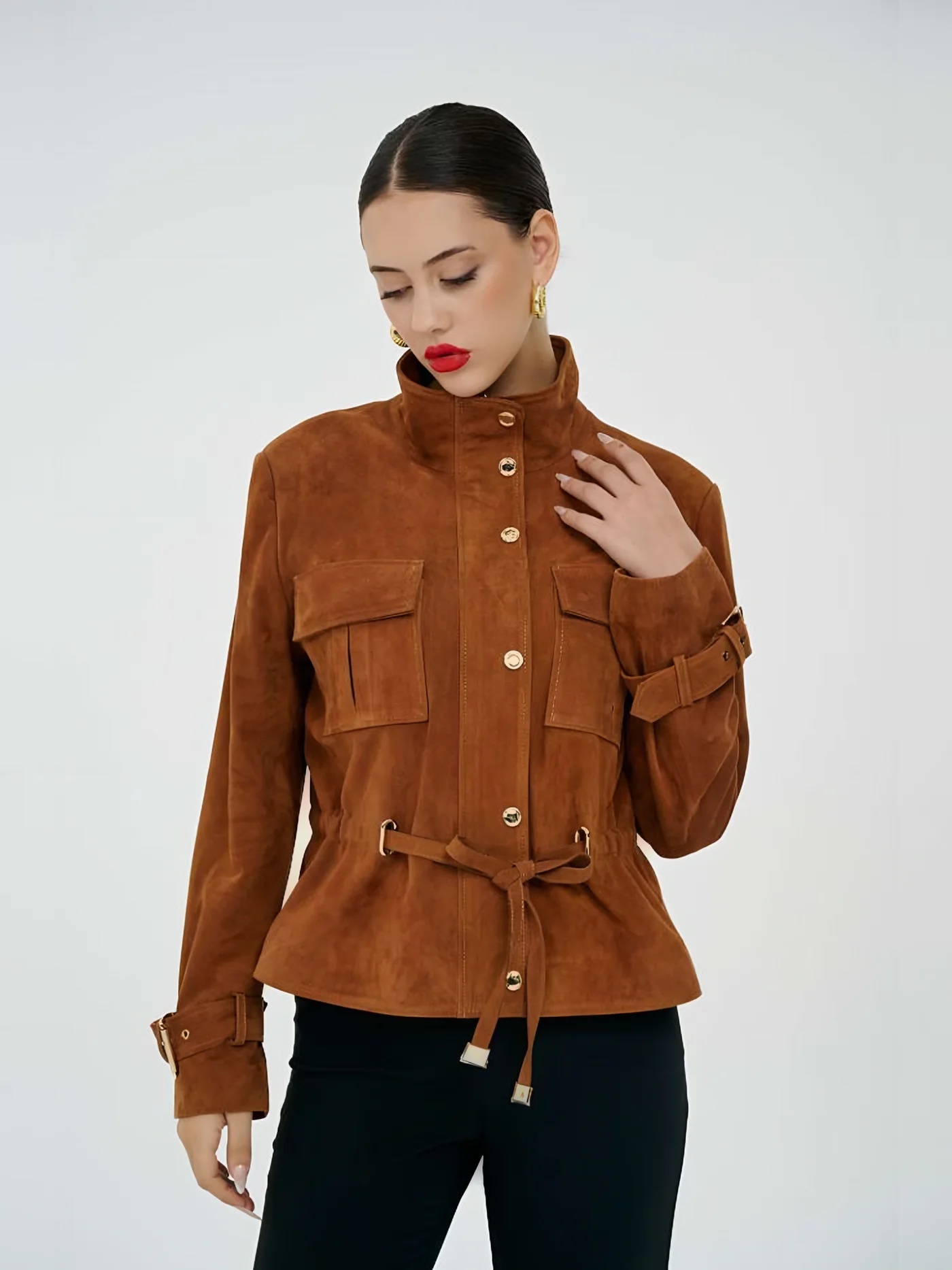 Pocket Gathered Suede Jacket — BALIZZA