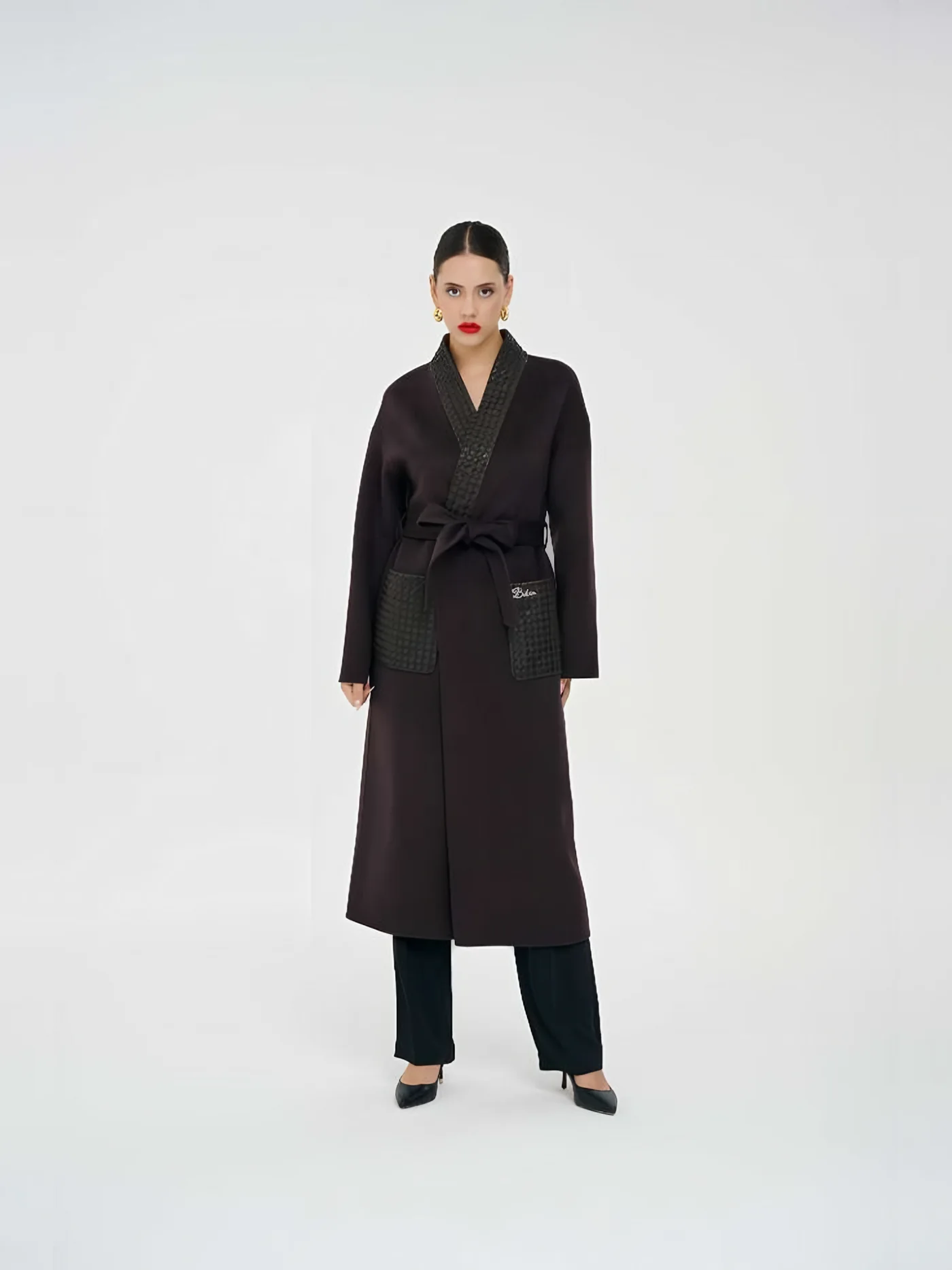 Leather Shawl-Collar Leather-Pocket Coat — BALIZZA