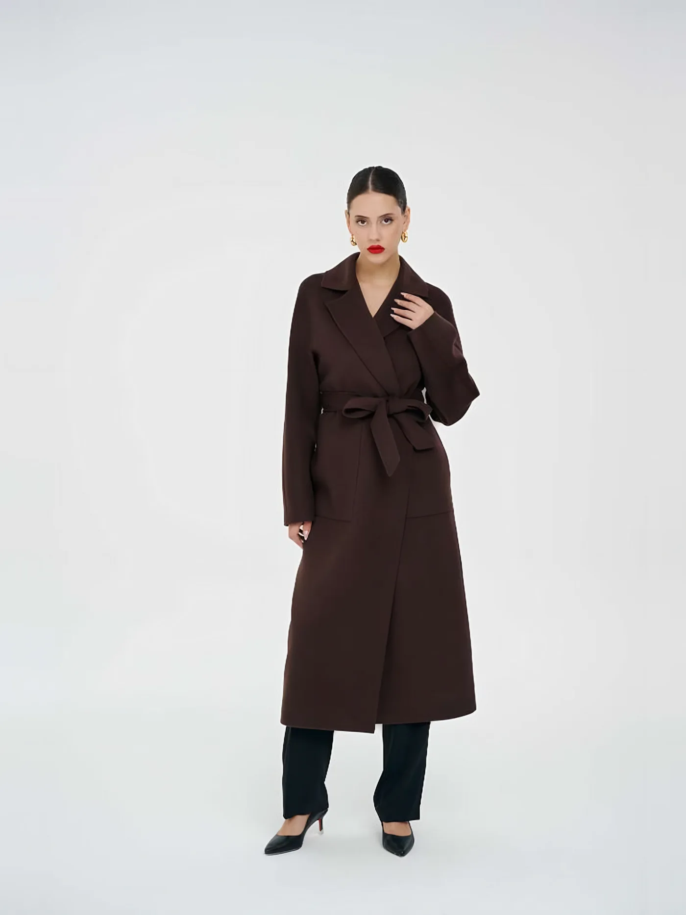 Double-Breasted Belted Long Coat — BALIZZA