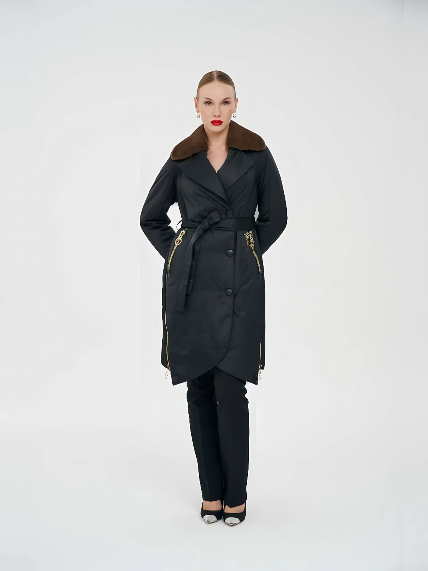 Fur-Collar Belted Quilted Coat — BALIZZA