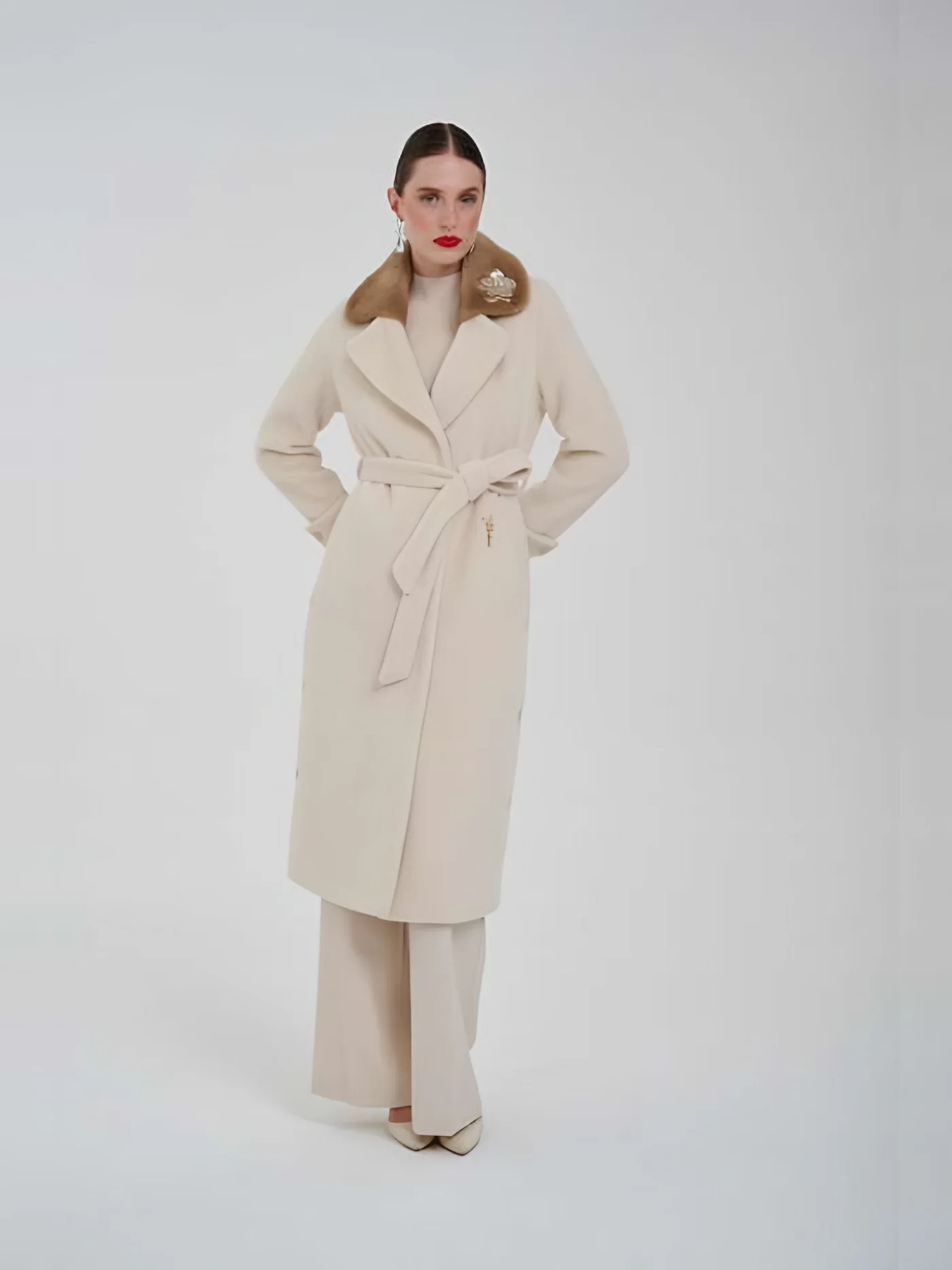 Fur-Collar Belted Coat — BALIZZA