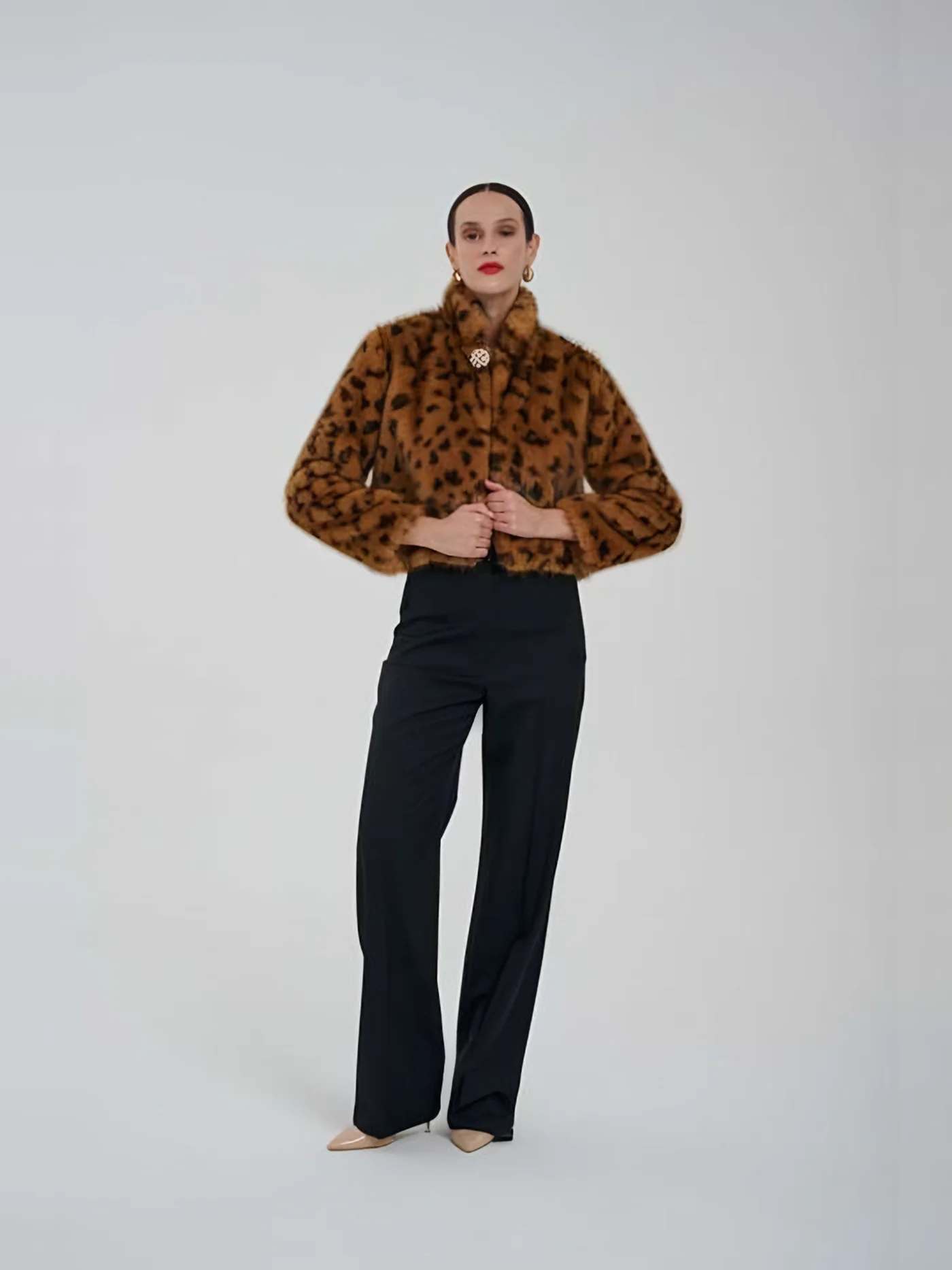 Leopard Patterned Short Plush Jacket — BALIZZA