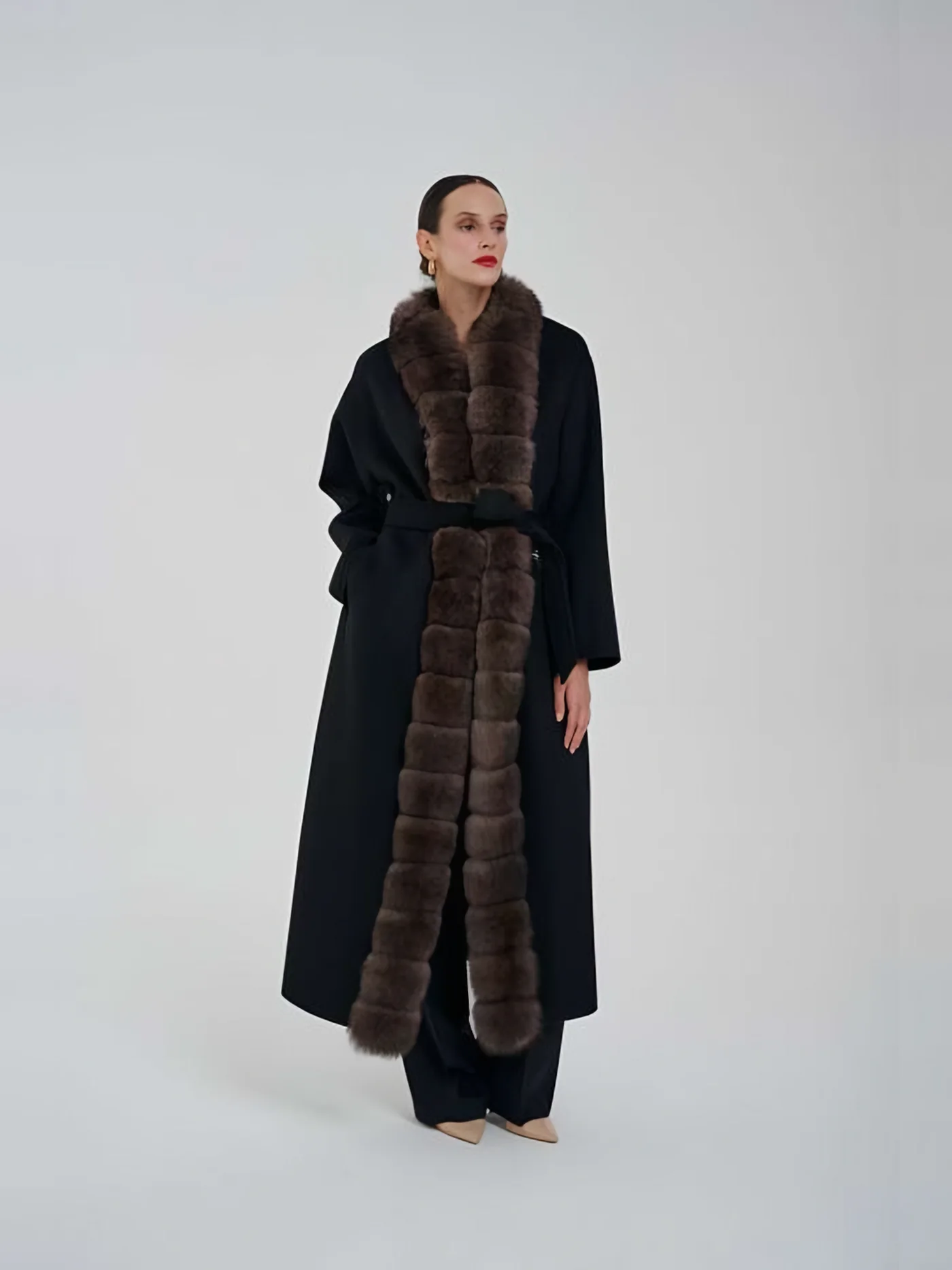 Fur-Trimmed Long Coat — BALIZZA