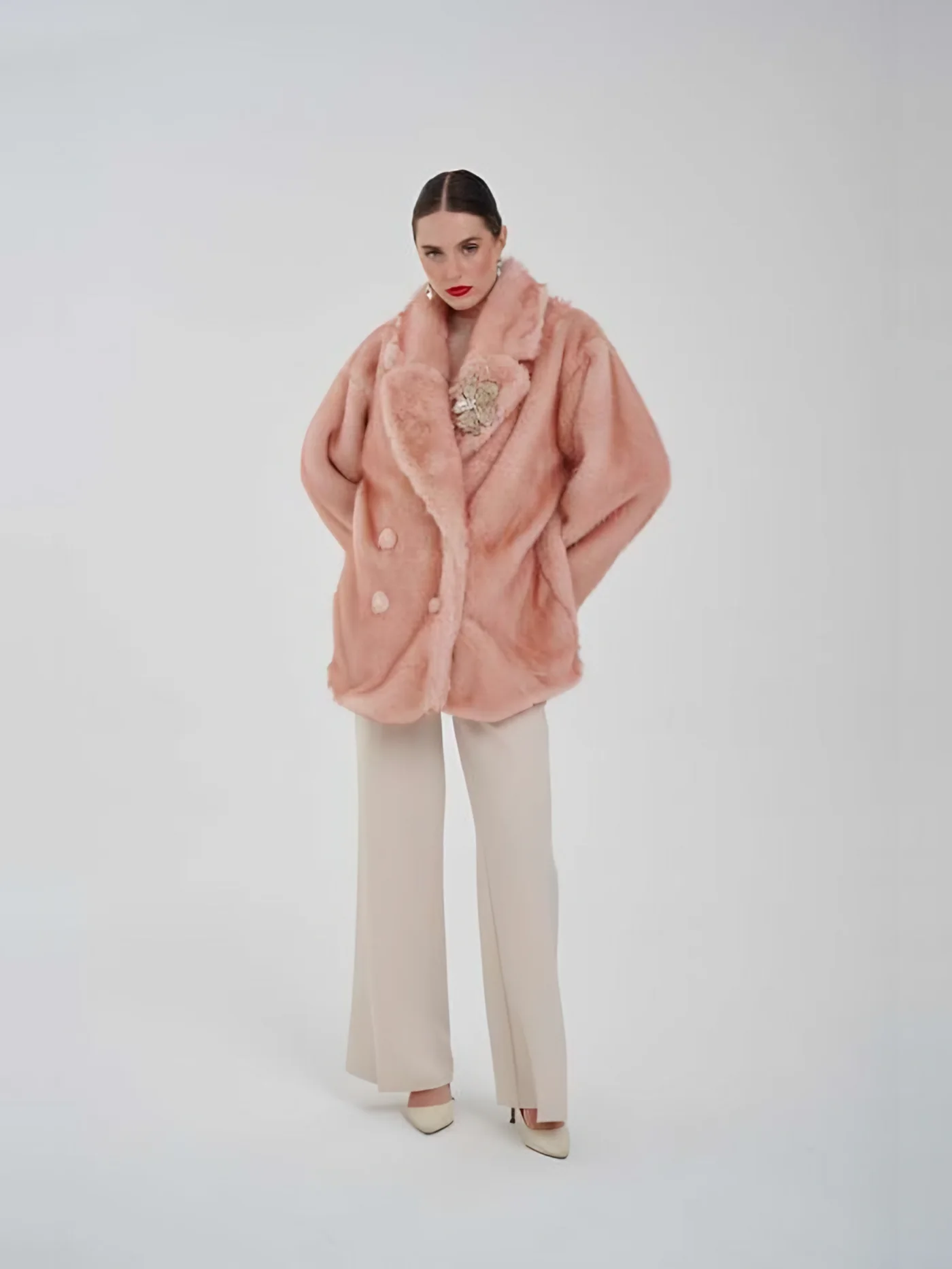 Plush Coat with Brooch — BALIZZA