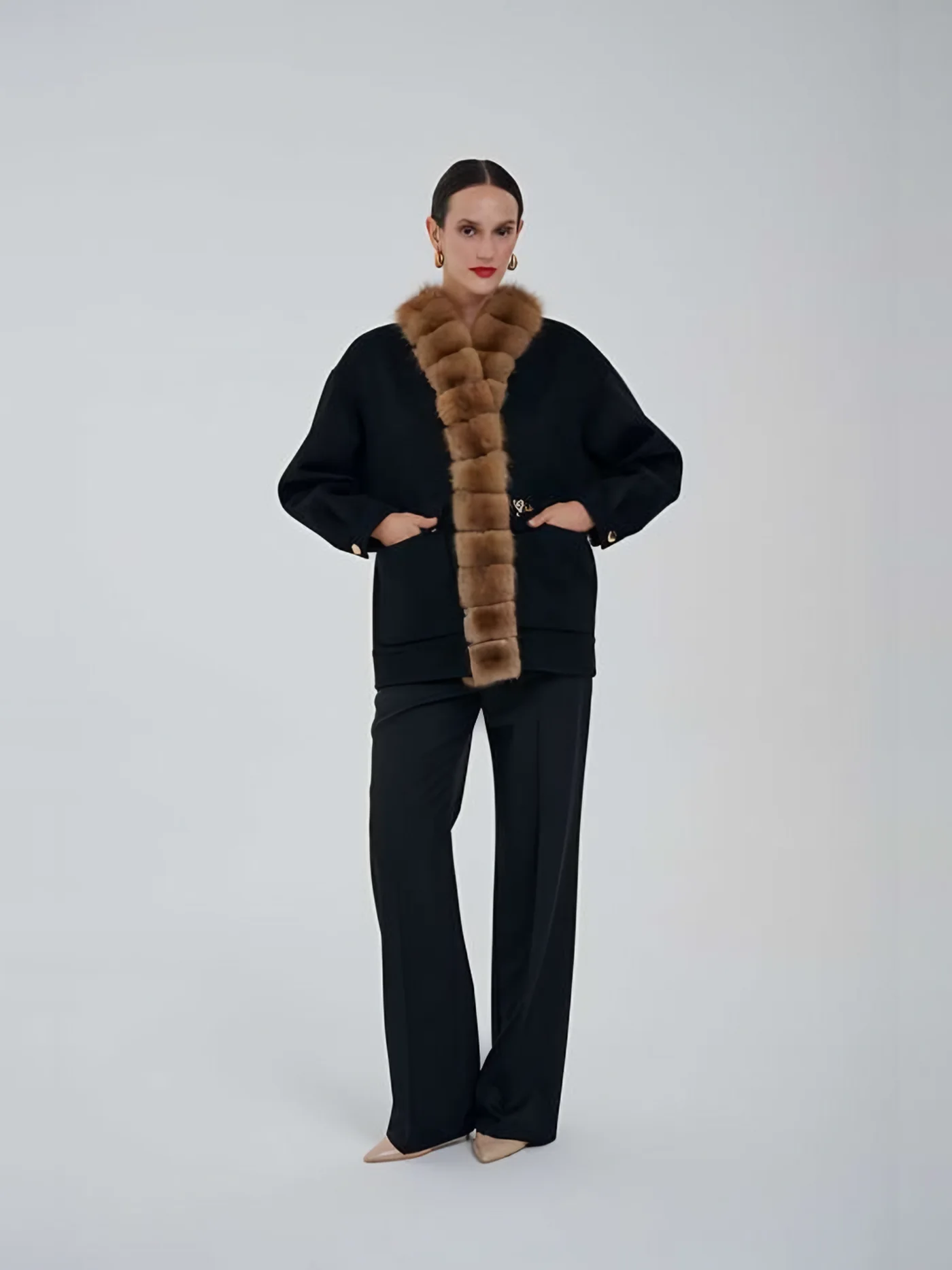 Fur-Trimmed Short Coat — BALIZZA