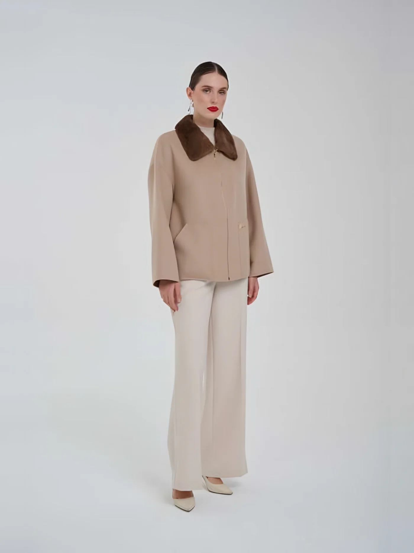 Fur-Collar Zip Short Jacket — BALIZZA