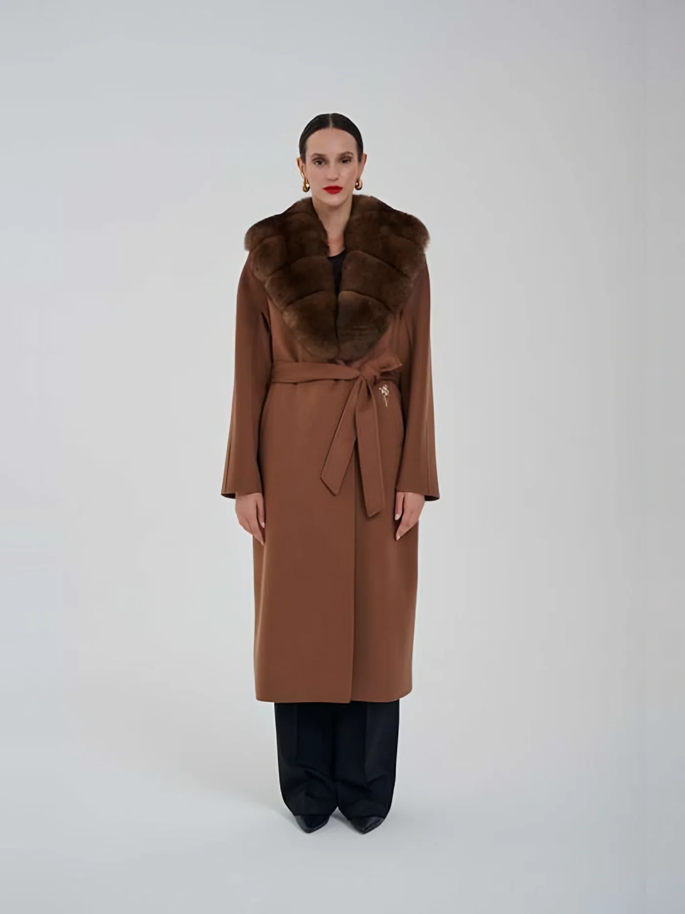 Fur-Collar Belted Coat — BALIZZA