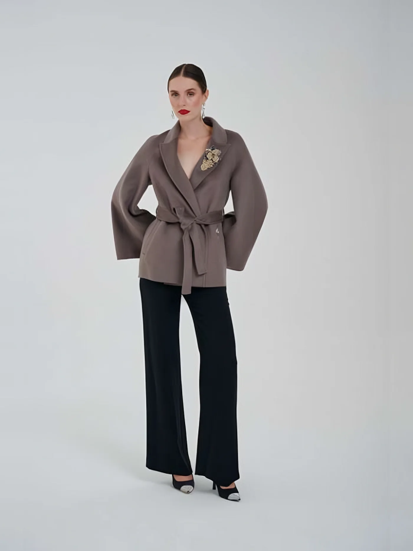 Belted Kimono Jacket with Brooch — BALIZZA