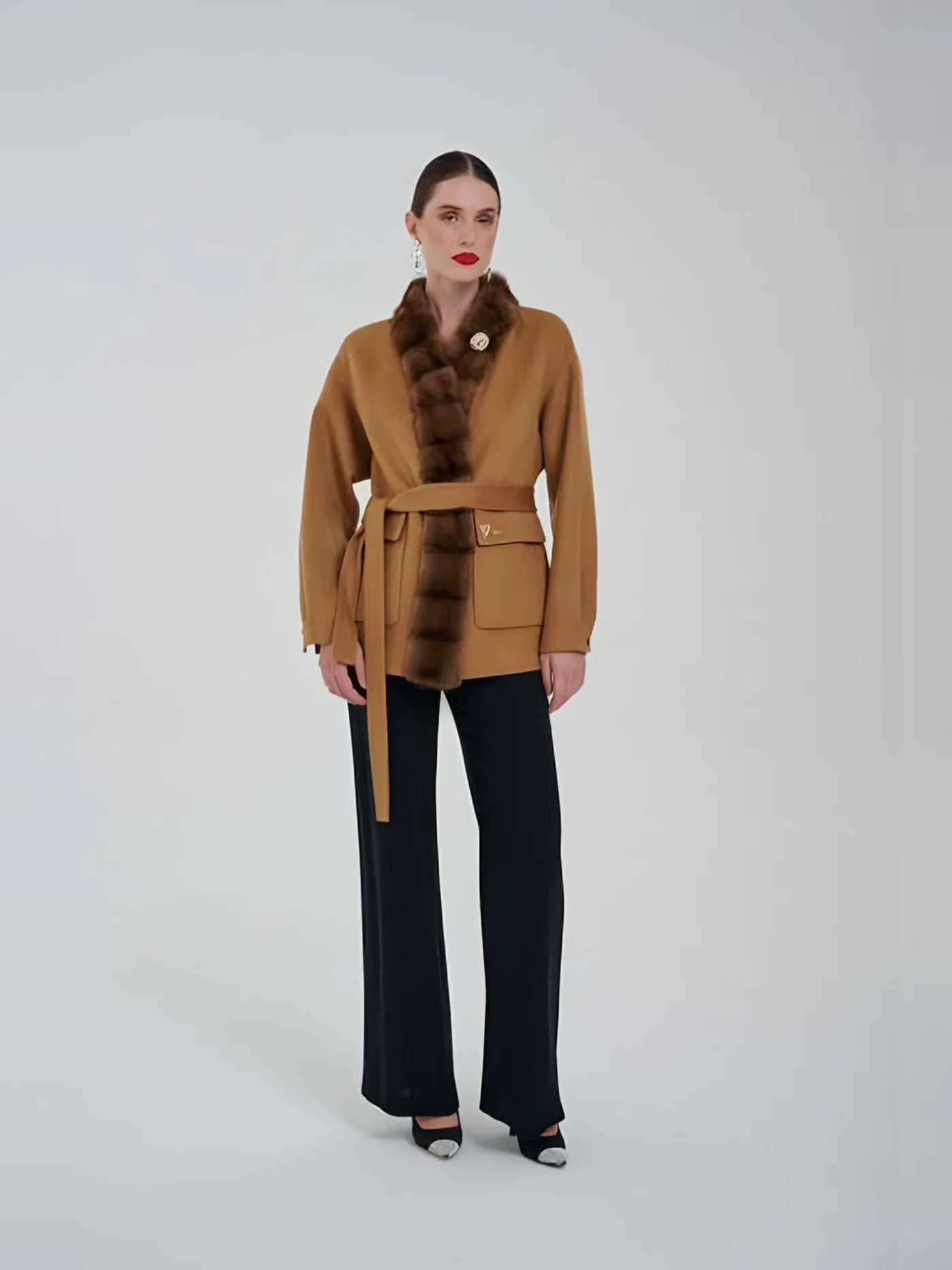Fur-Trimmed Belted Jacket — BALIZZA