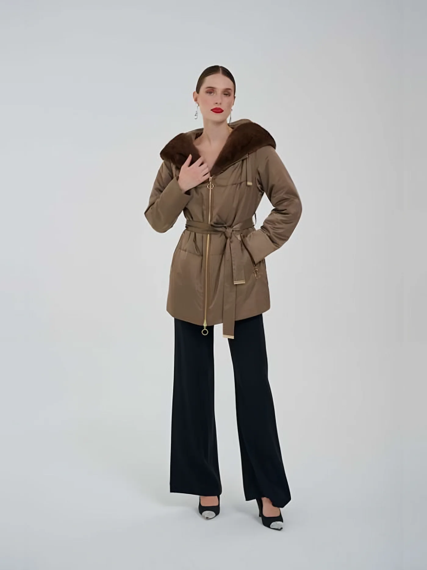 Fur-Hooded Belted Parka — BALIZZA