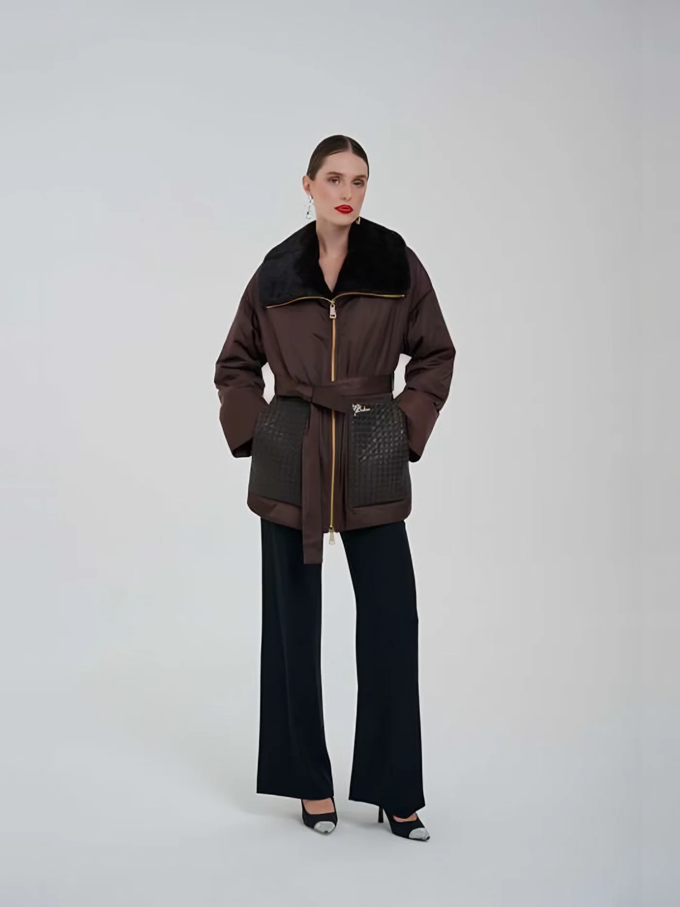 Fur-Collar Leather-Pocket Zip Jacket — BALIZZA