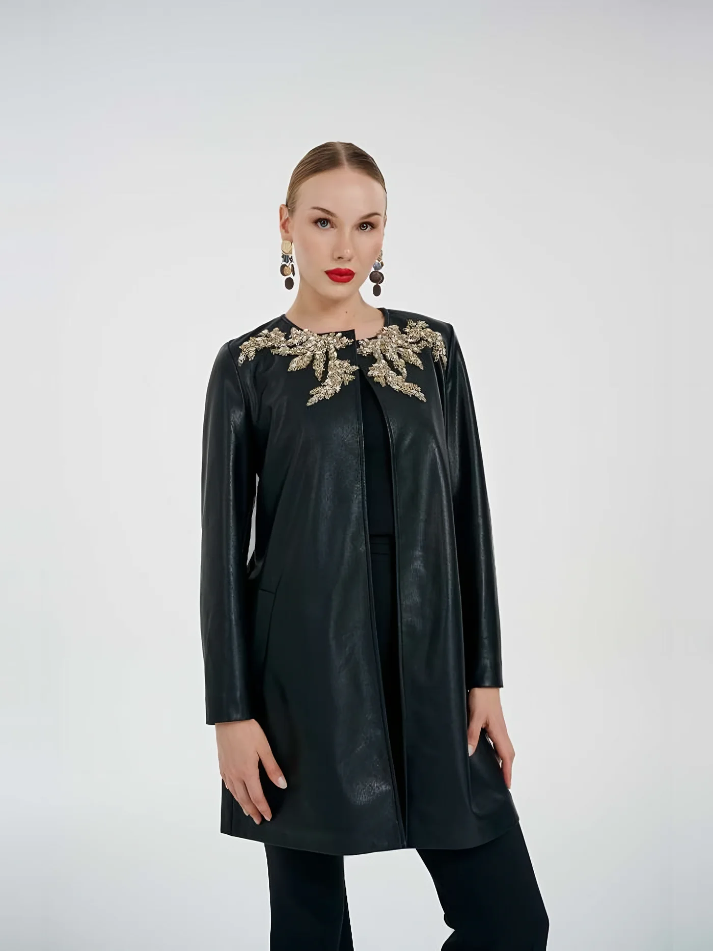 Gold Embroidered Leather Jacket — BALIZZA