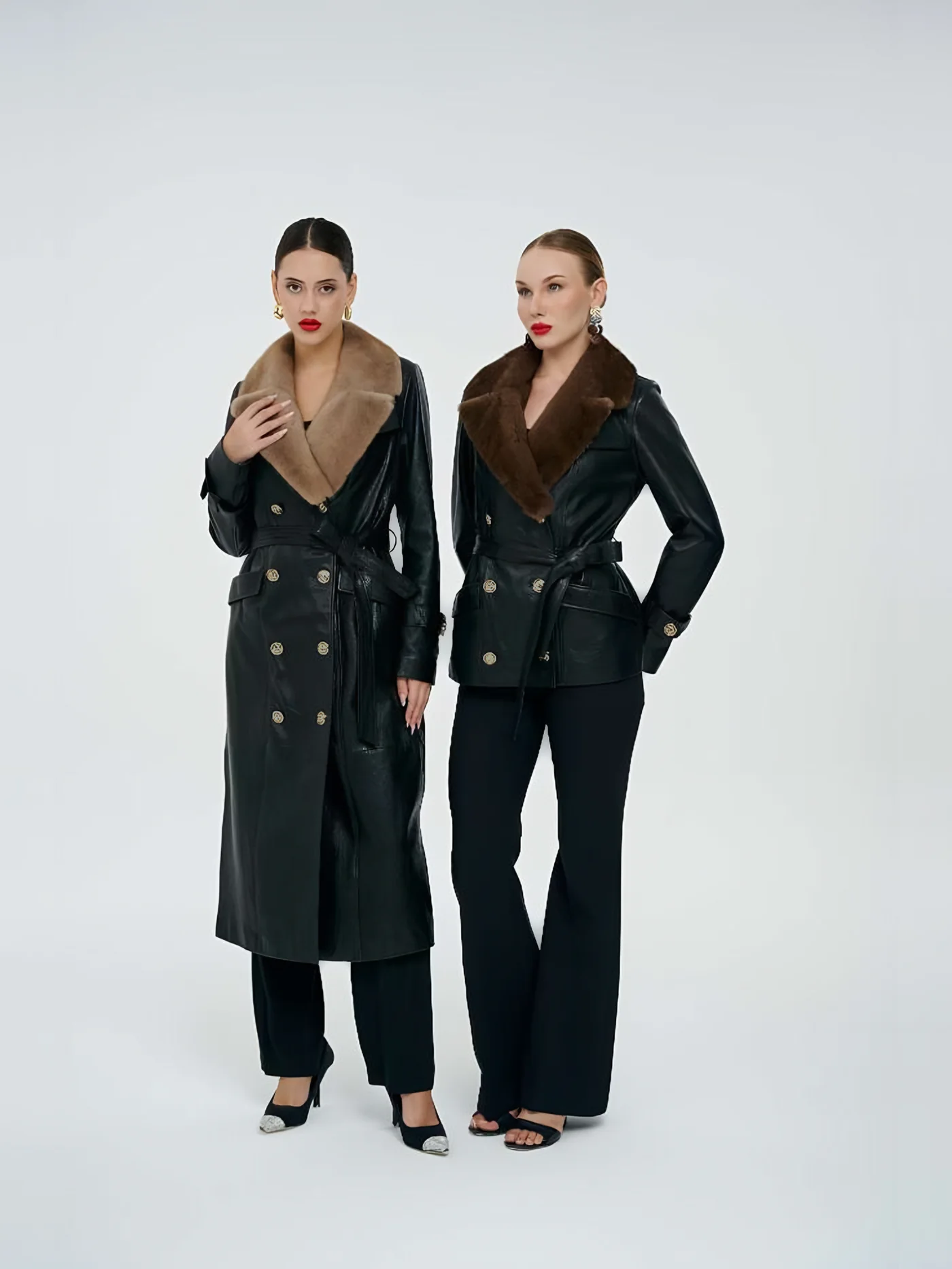 Fur-Collar Double-Breasted Leather Trench Coat — BALIZZA