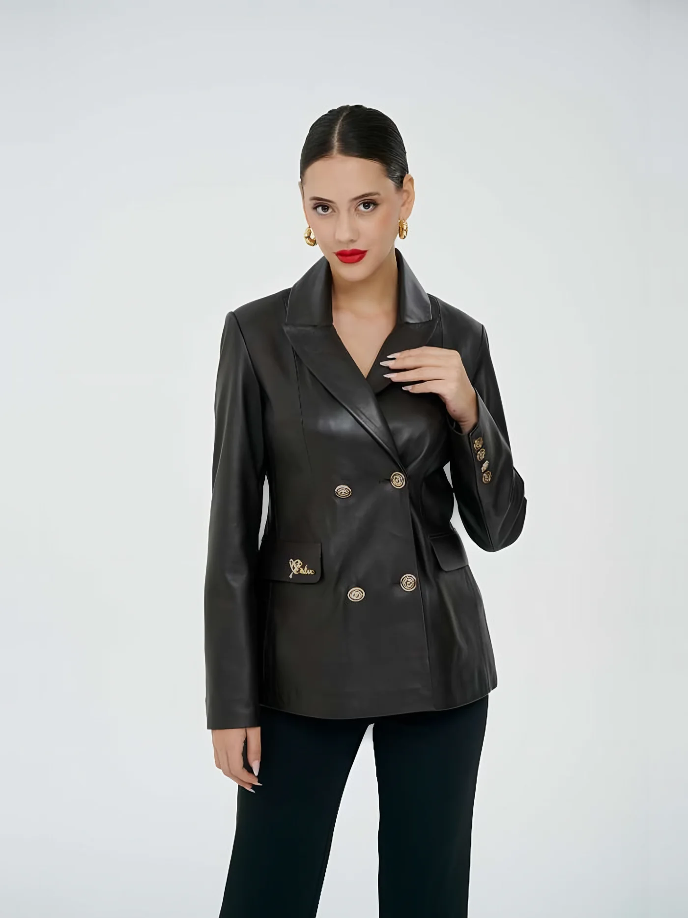 Double-Breasted Leather Blazer — BALIZZA