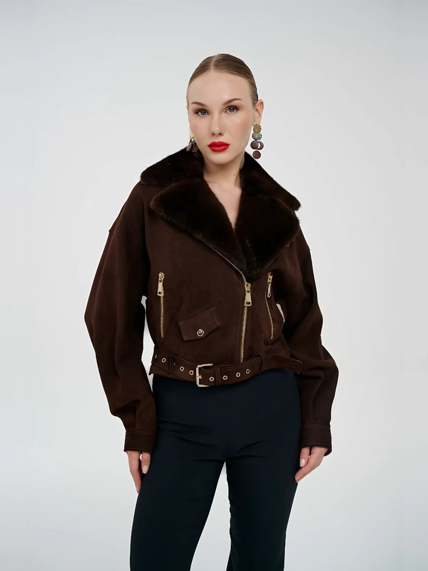 Fur-Collar Biker Suede Jacket — BALIZZA