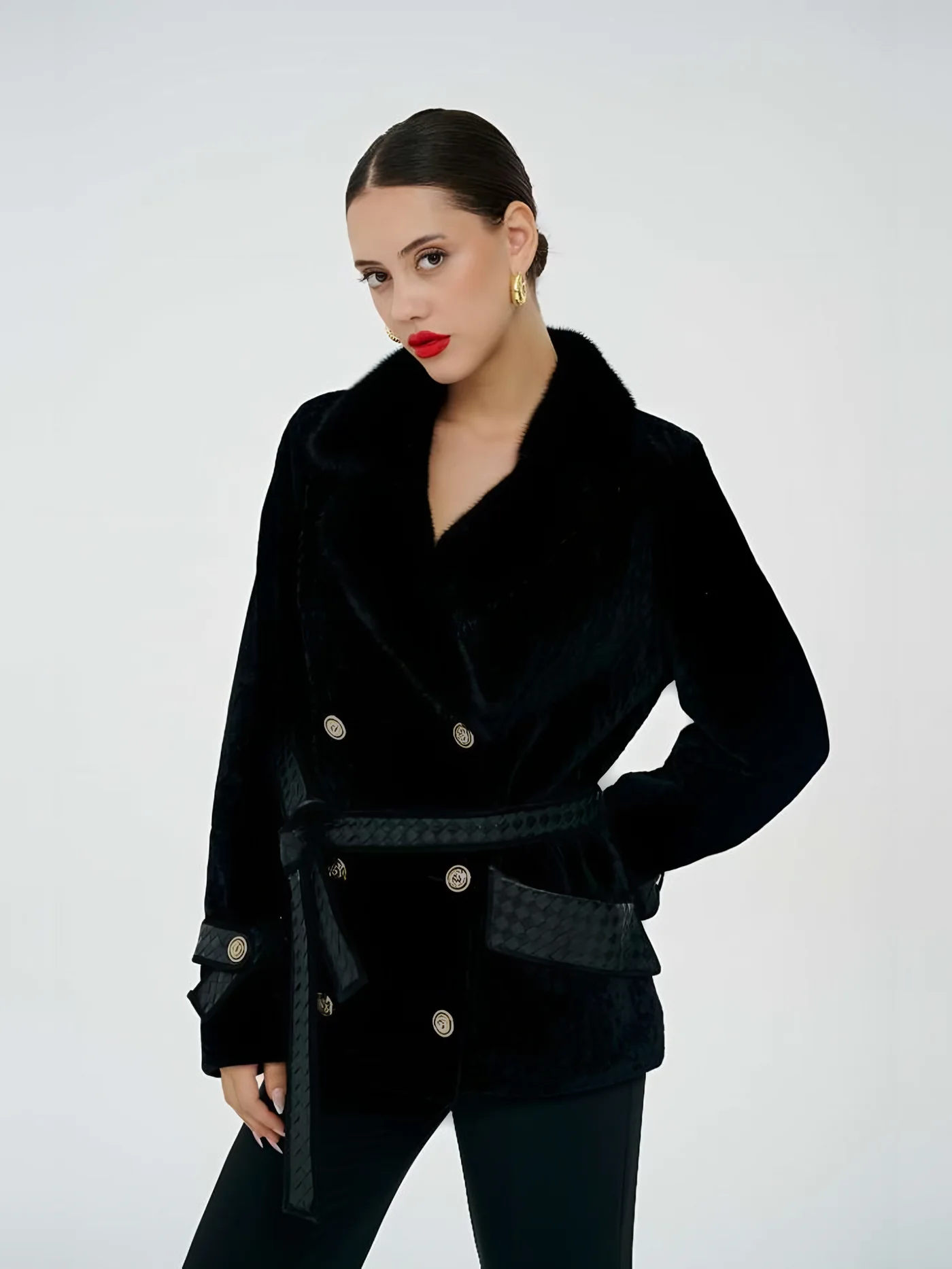 Belted Double-Breasted Plush Jacket — BALIZZA