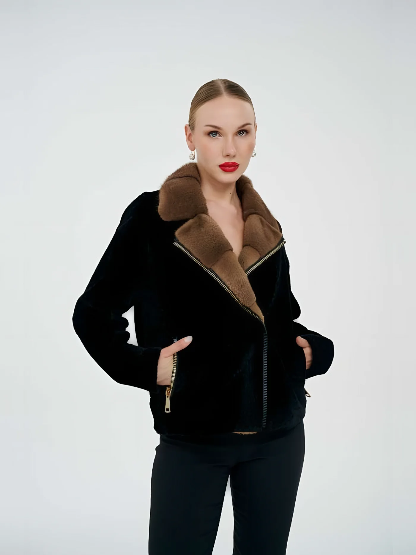 Fur-Collar Biker Plush Jacket — BALIZZA