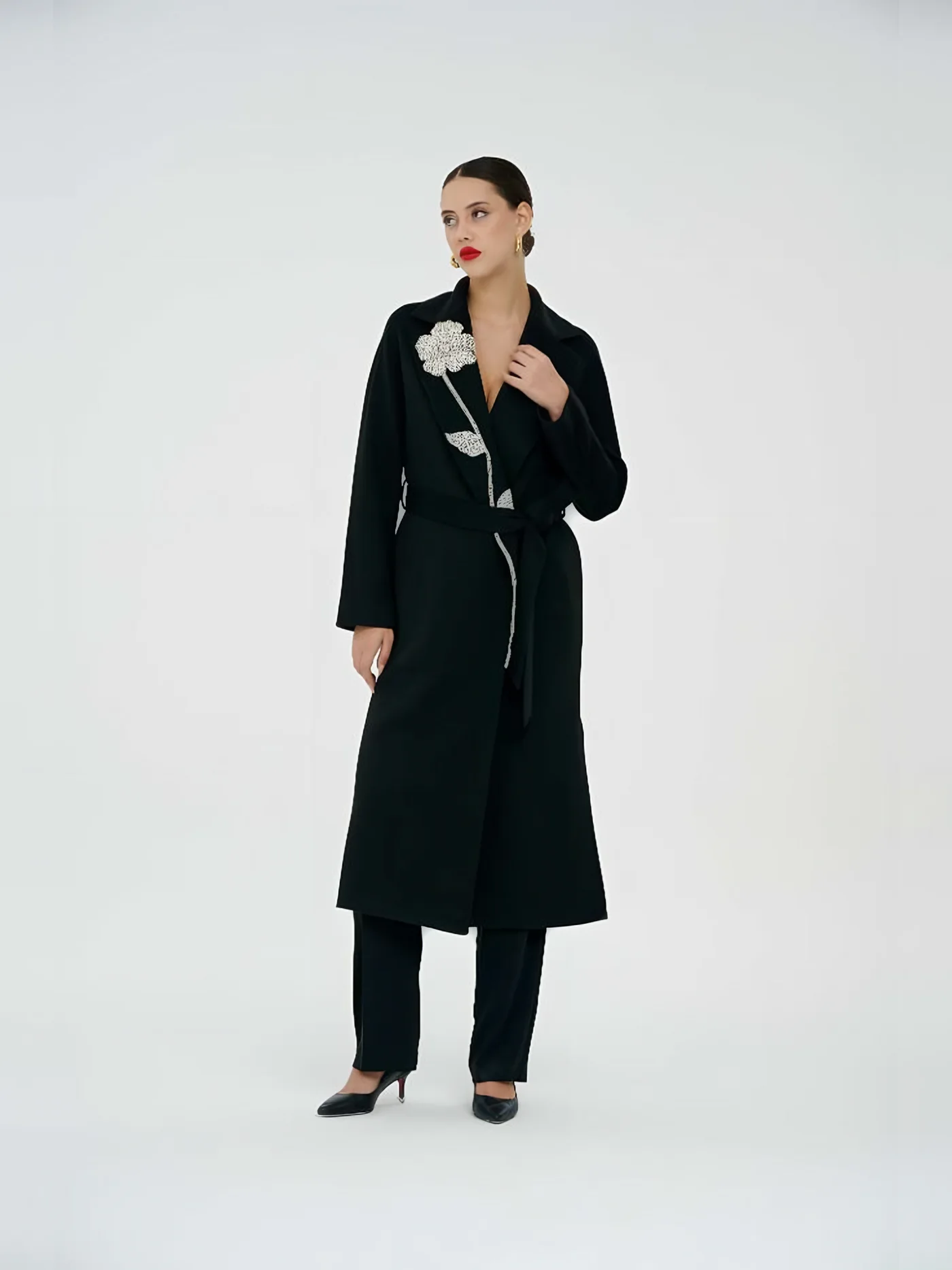 Floral Embroidered Long Coat — BALIZZA