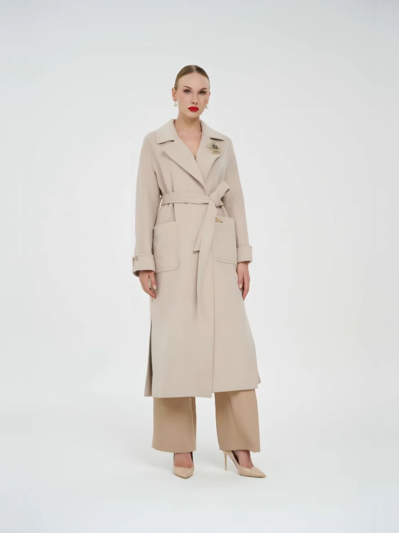 Belted Coat with Brooch — BALIZZA