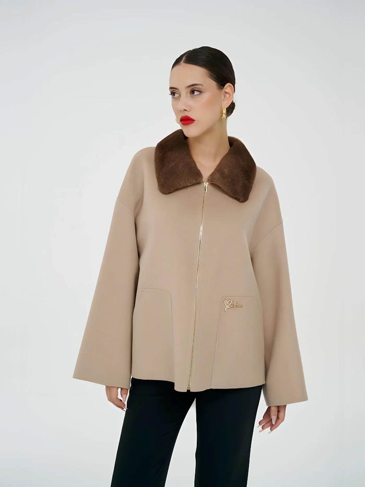 Fur-Collar Zip Short Coat — BALIZZA