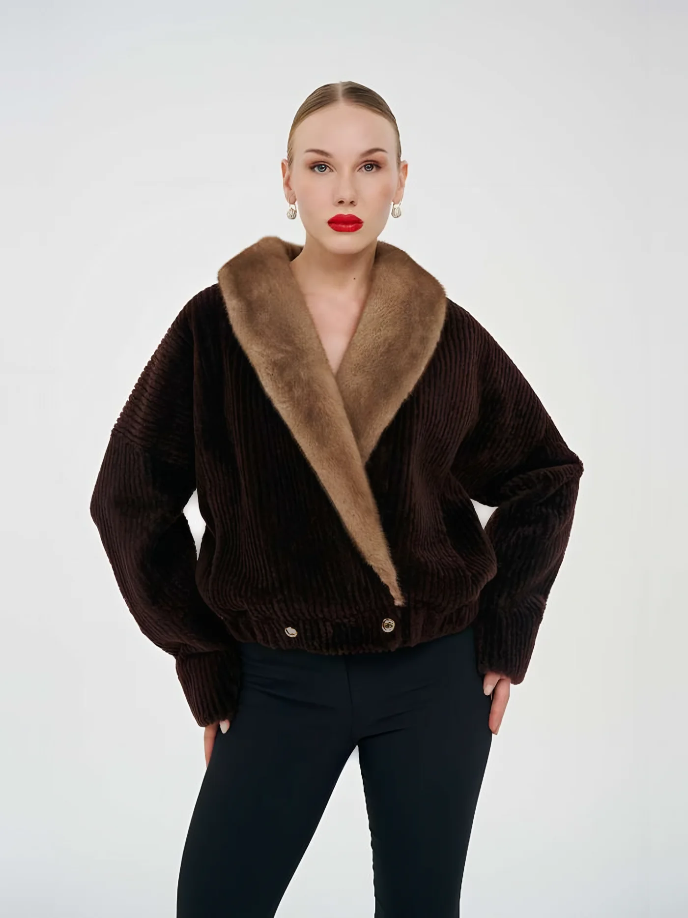 Fur-Shawl-Collar Plush Bomber Jacket — BALIZZA