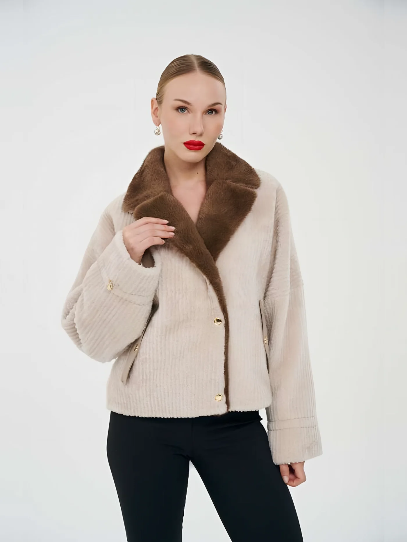 Fur-Collar Gathered Plush Jacket — BALIZZA