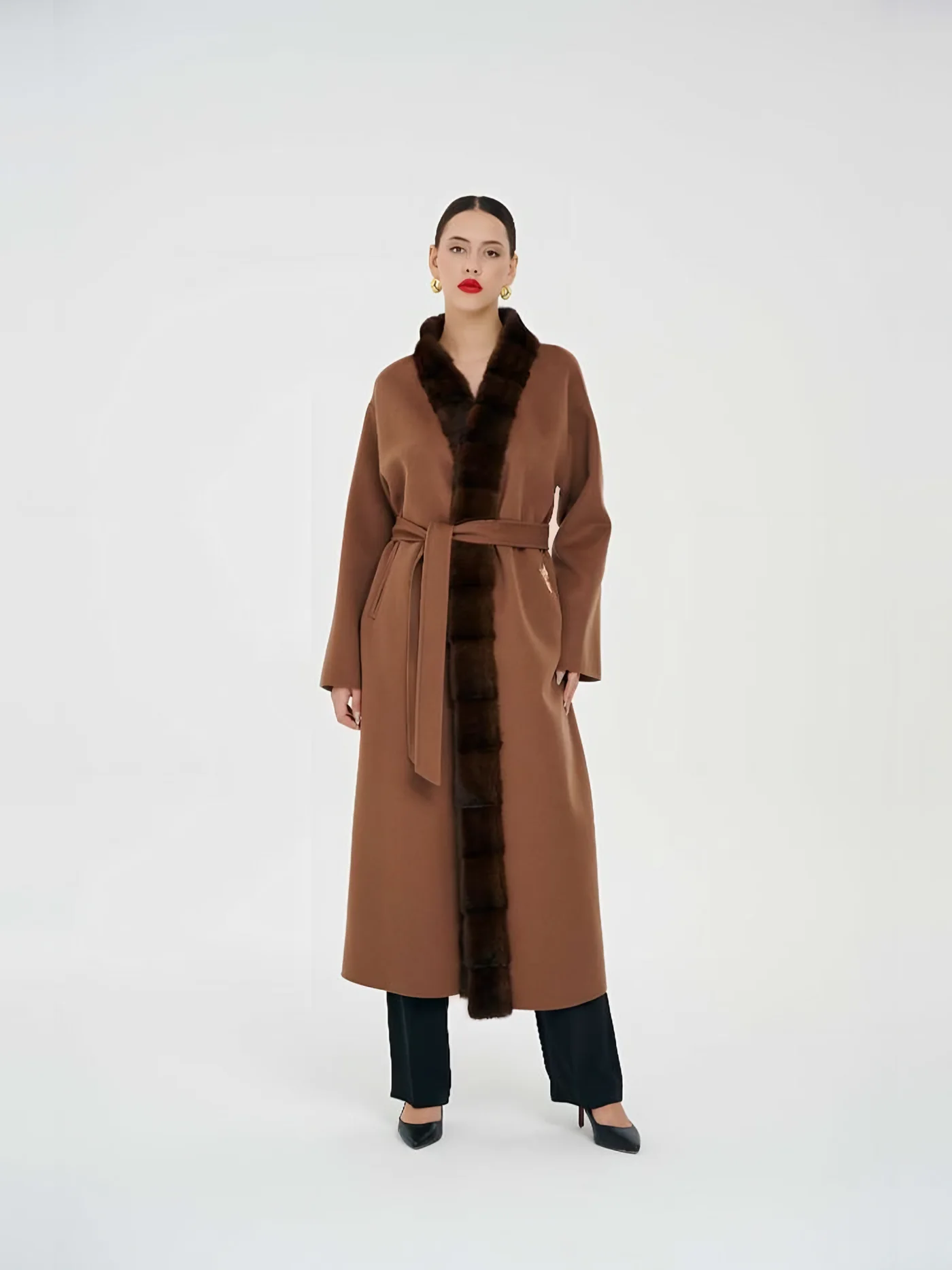 Fur-Trimmed Belted Coat — BALIZZA