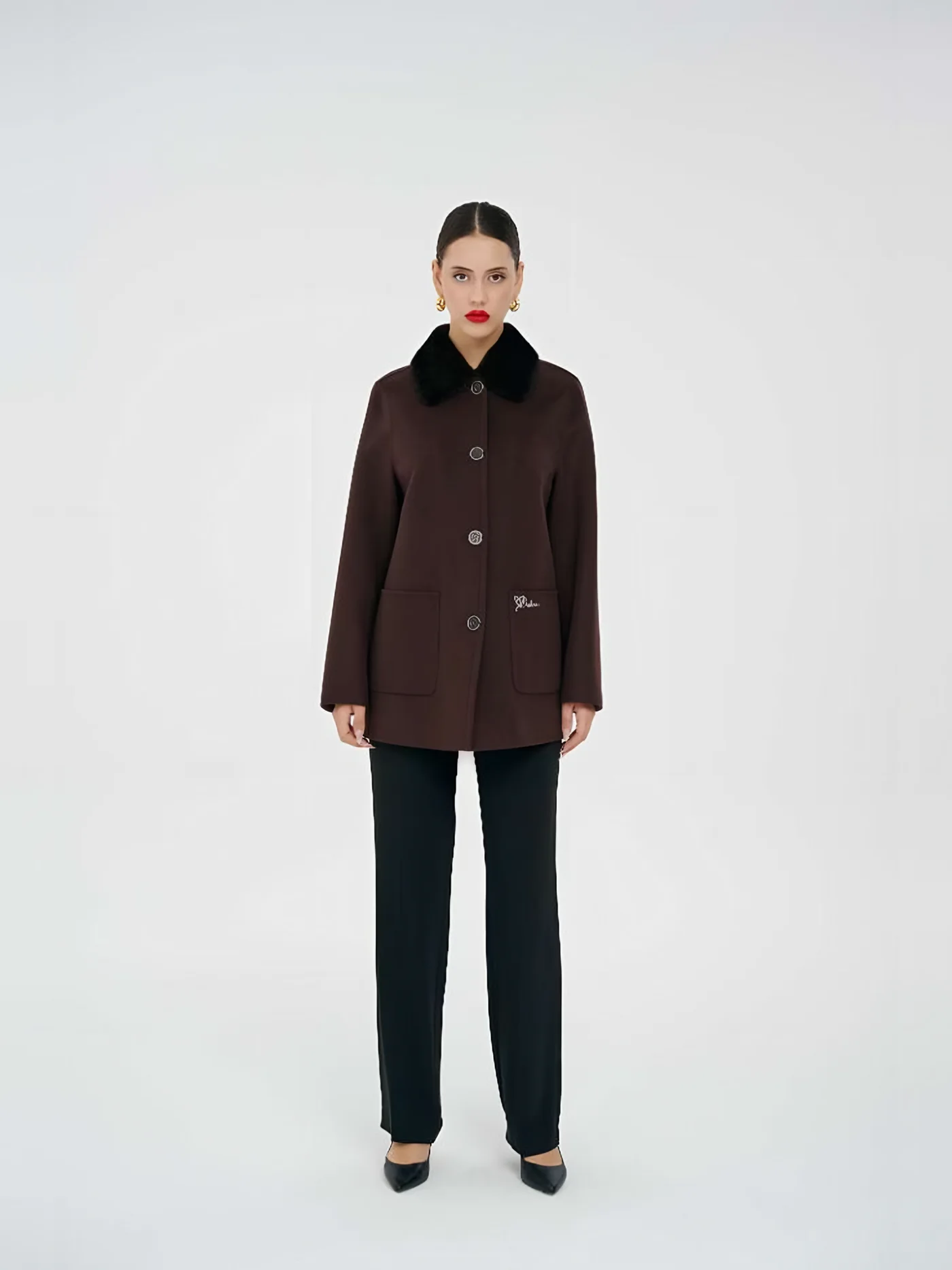Fur-Collar Buttoned Short Coat — BALIZZA