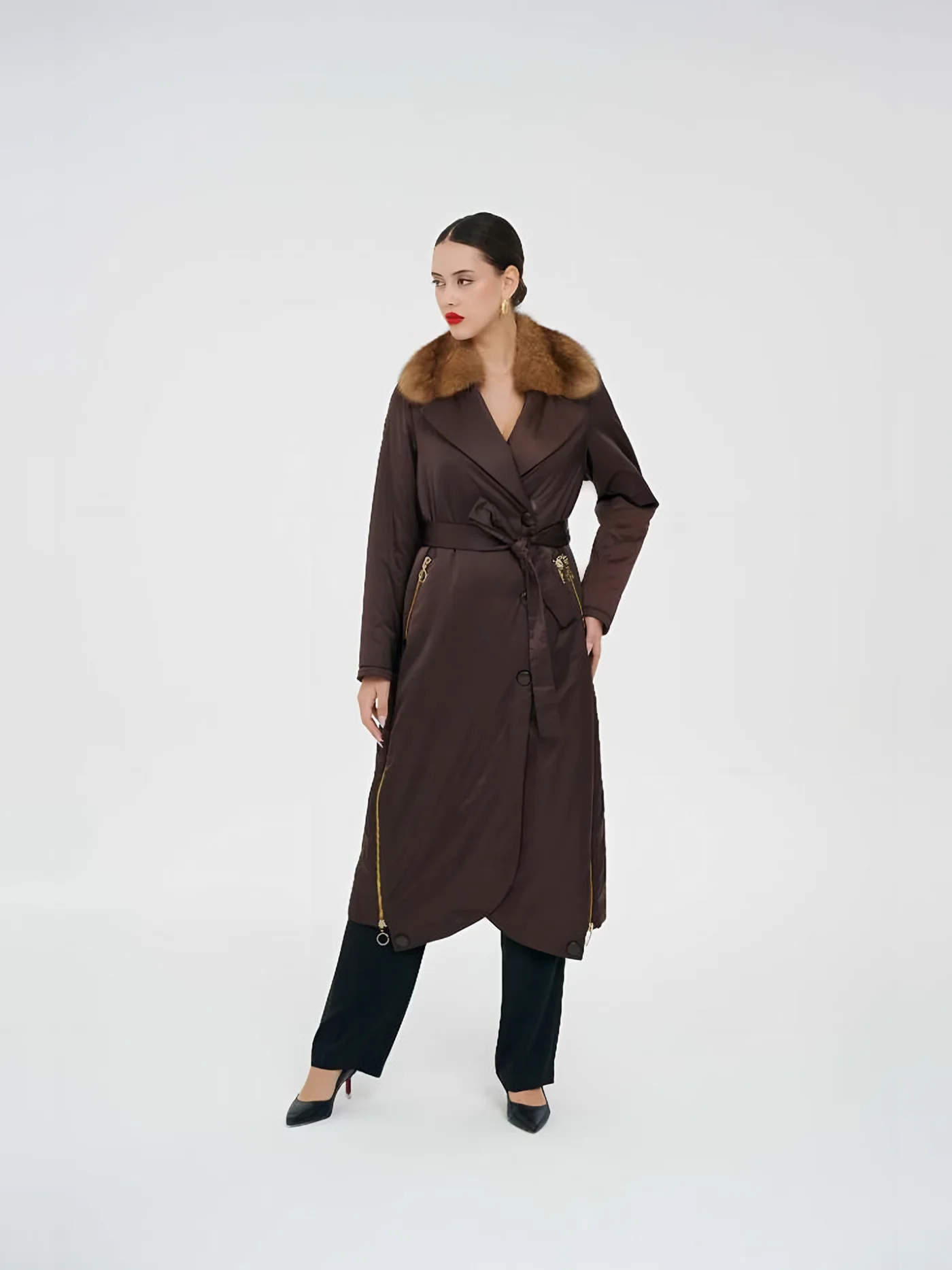Fur-Collar Belted Quilted Coat — BALIZZA