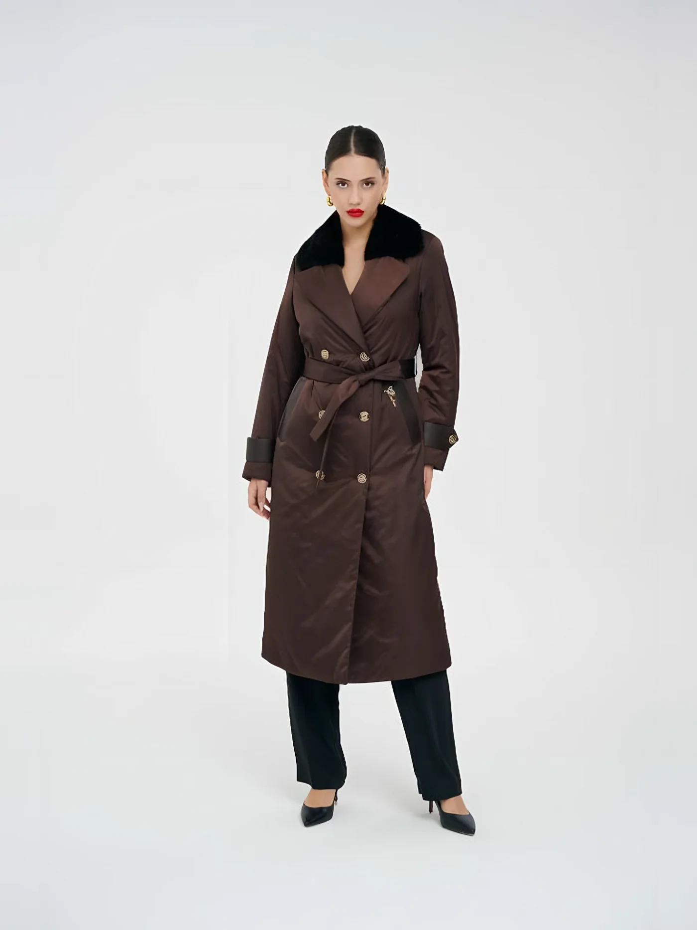 Fur-Collar Double-Breasted Quilted Coat — BALIZZA