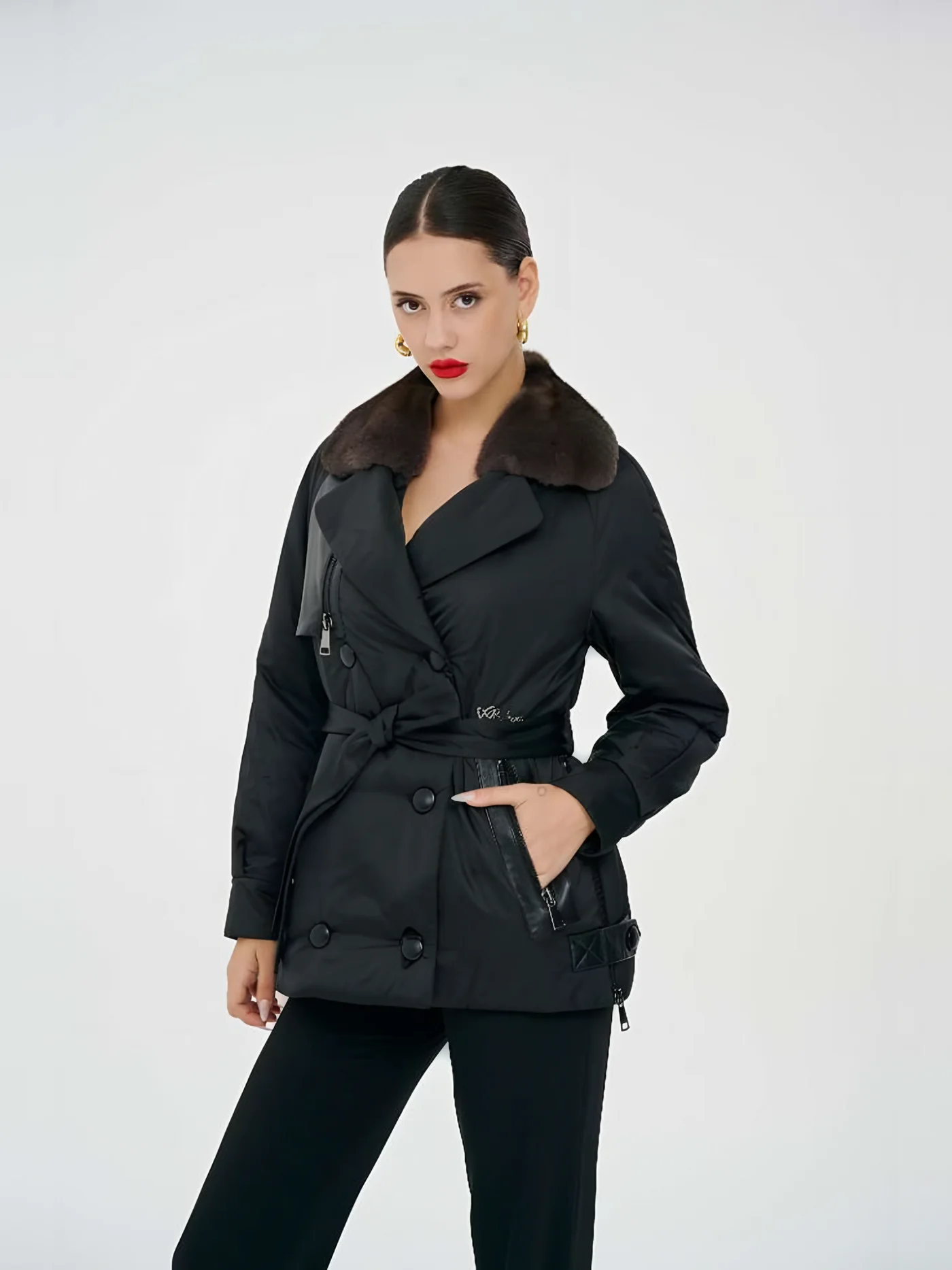 Fur-Collar Double-Breasted Quilted Jacket — BALIZZA