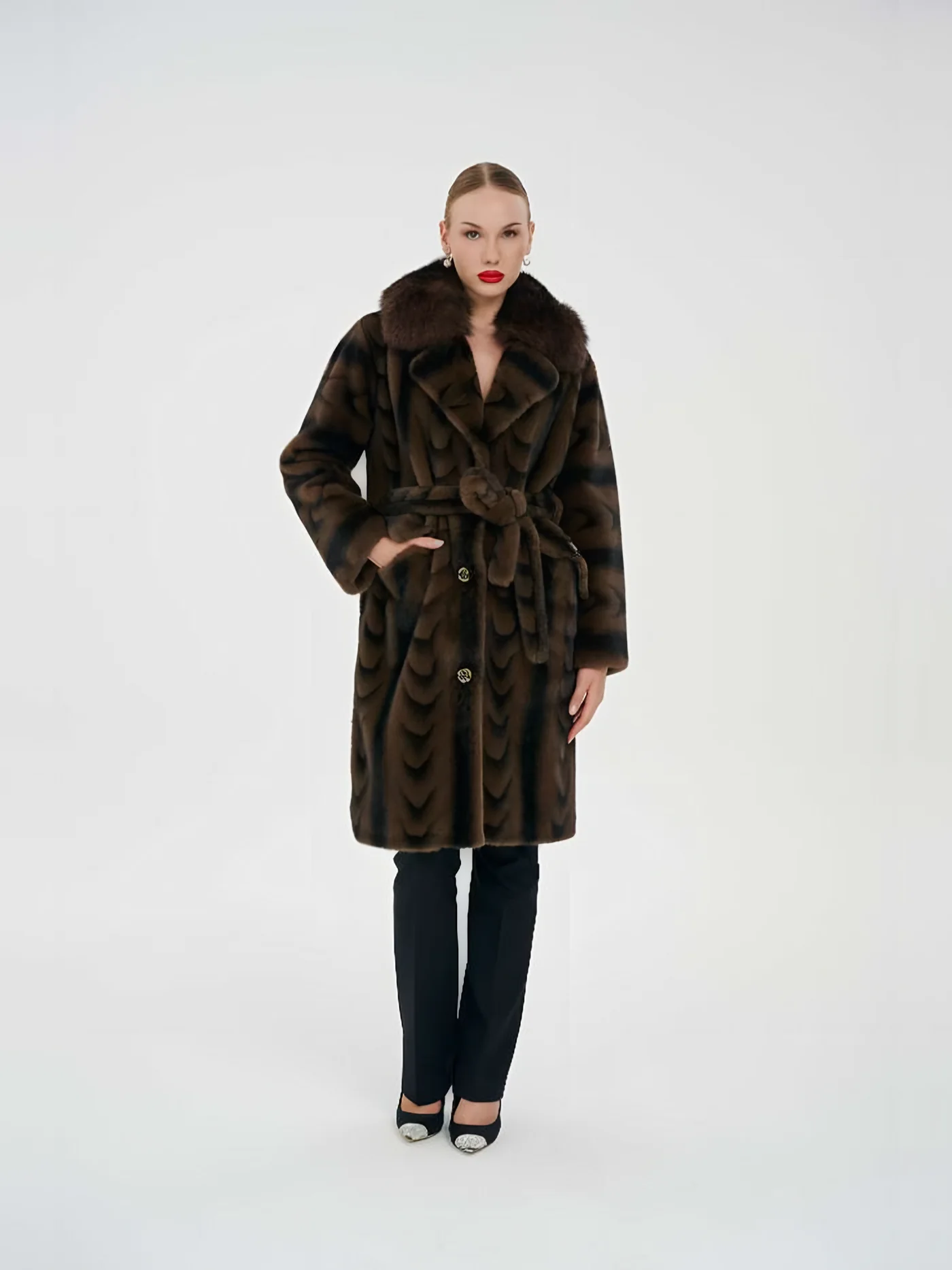 Patterned Belted Plush Coat — BALIZZA