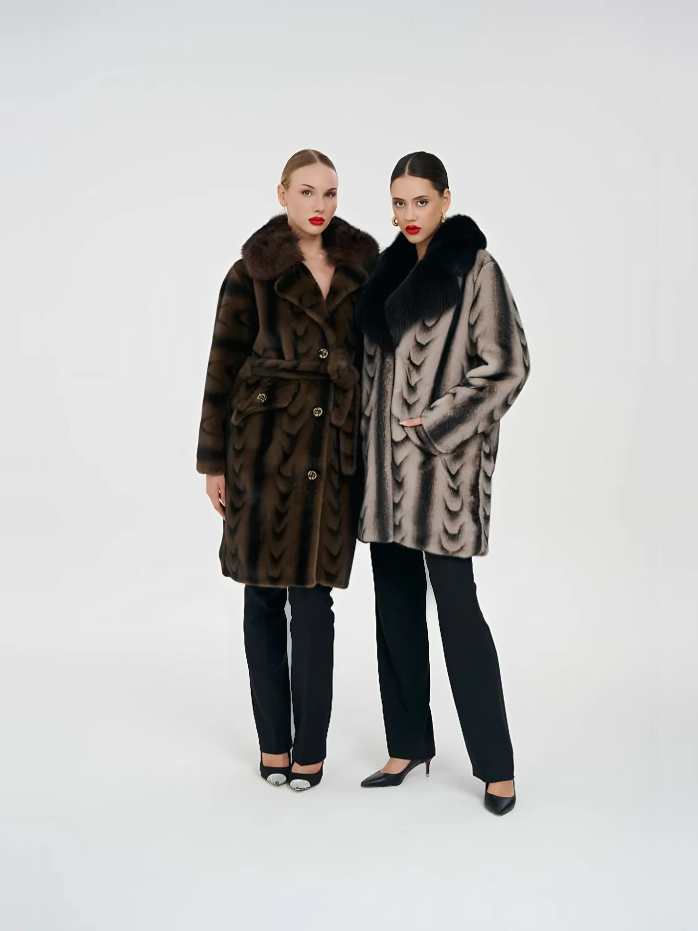Fur-Collar Patterned Plush Coat — BALIZZA
