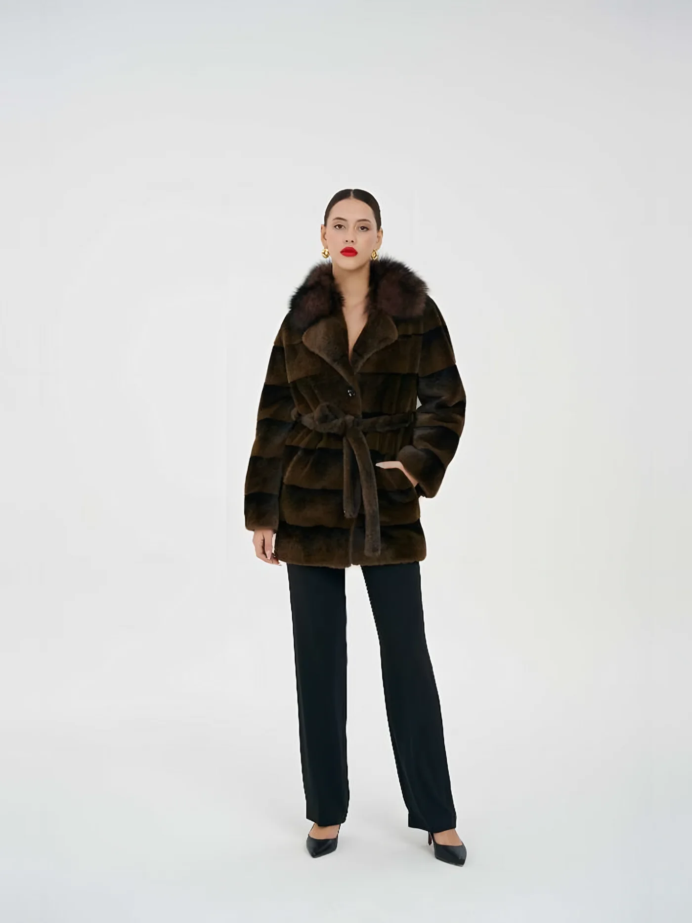 Fur-Collar Belted Short Plush Jacket — BALIZZA