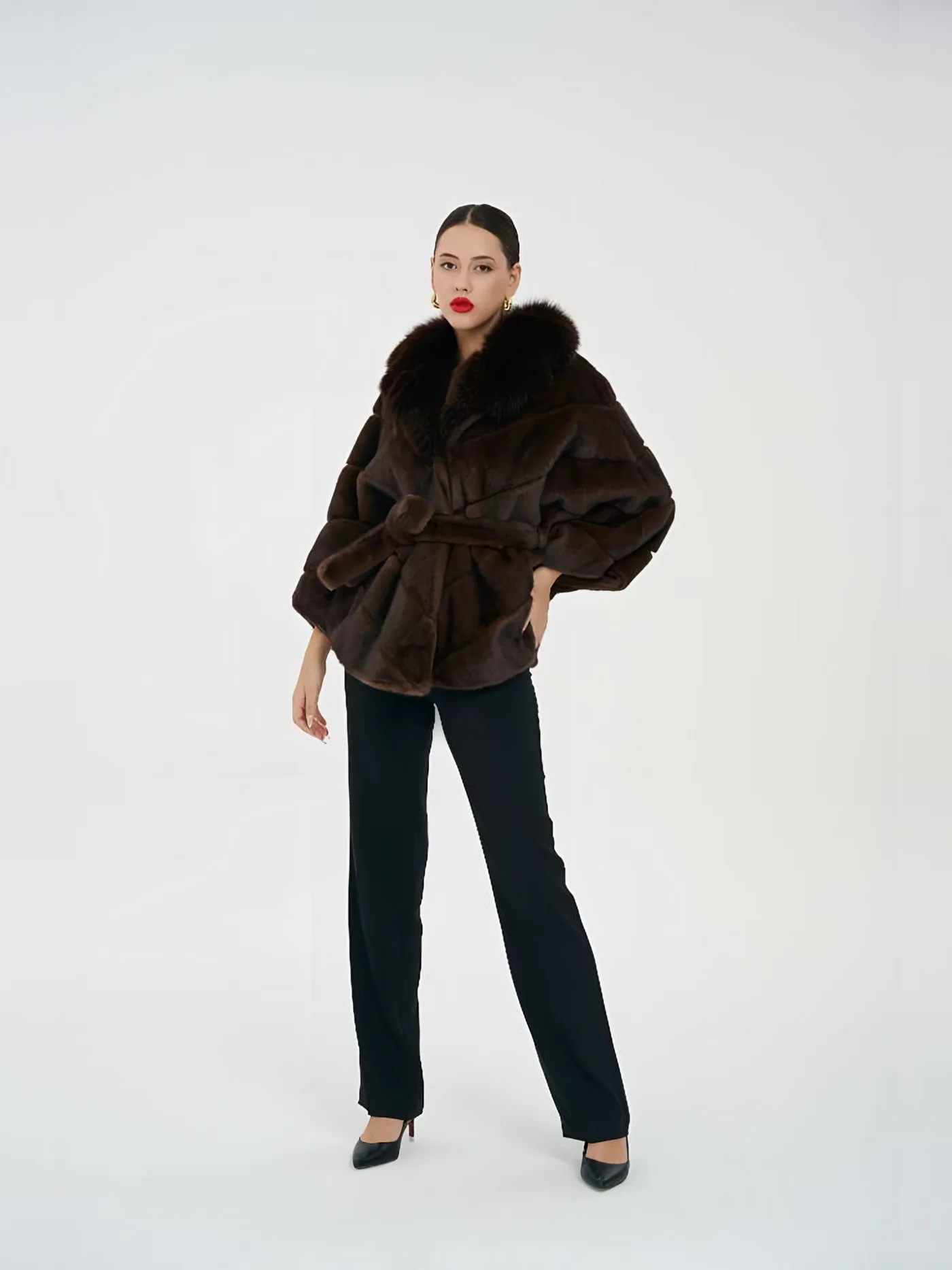 Fur-Collar Belted Plush Jacket — BALIZZA