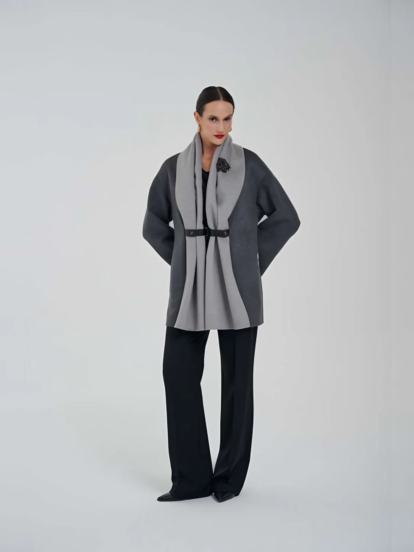 Scarf Belted Jacket — model wearing · 1/1