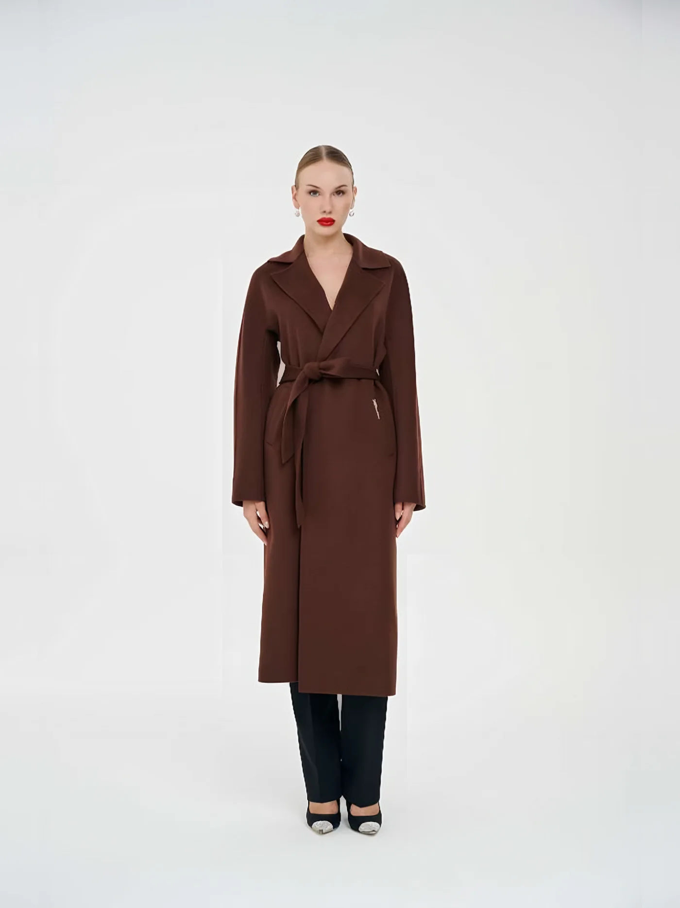 Belted Long Coat — model wearing · 1/1