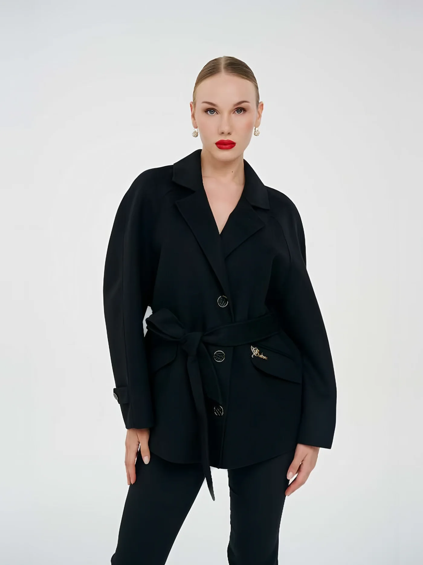 Belted Short Coat — model wearing · 1/1