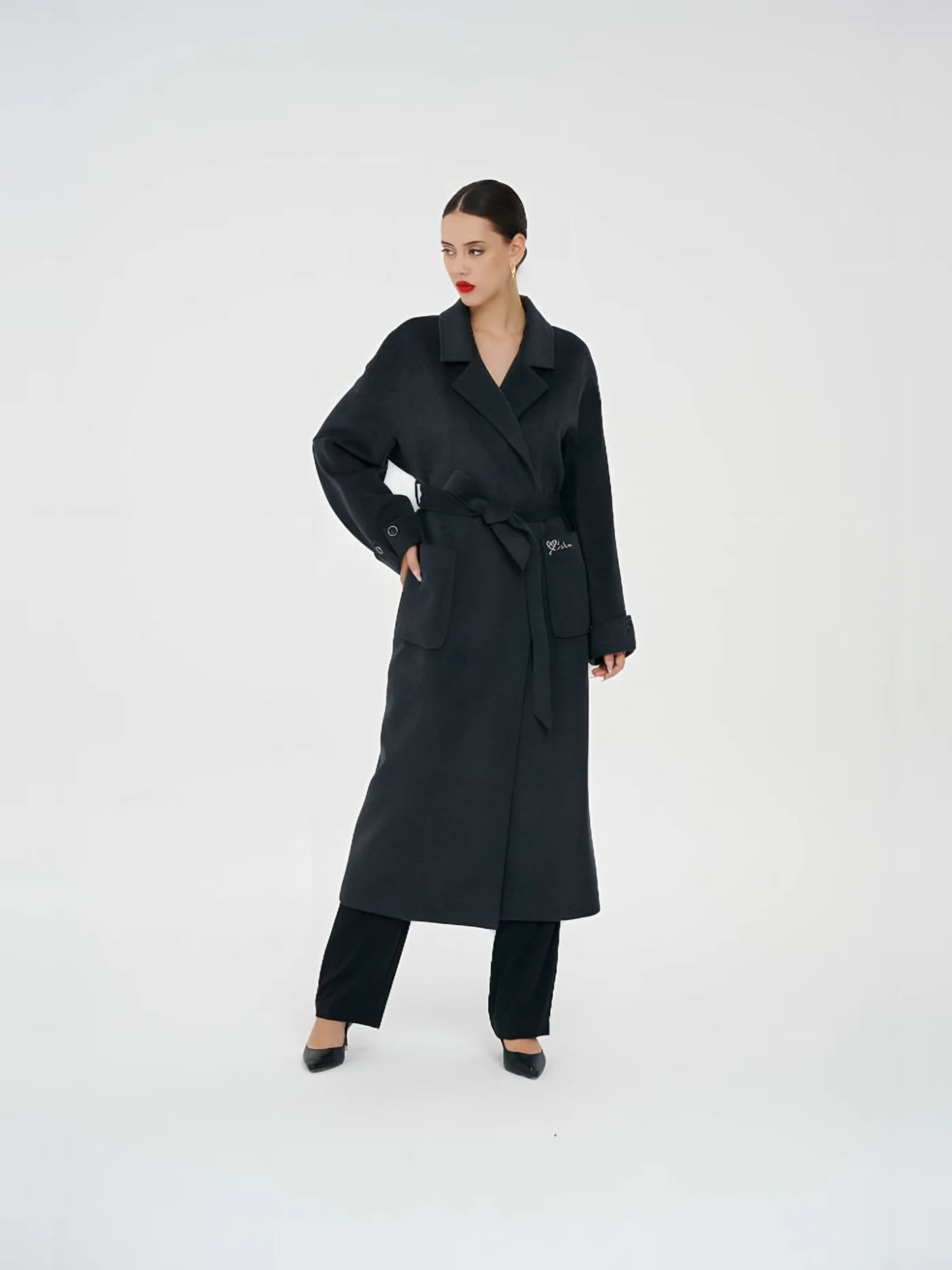 Double-Breasted Belted Coat — model wearing · 1/1