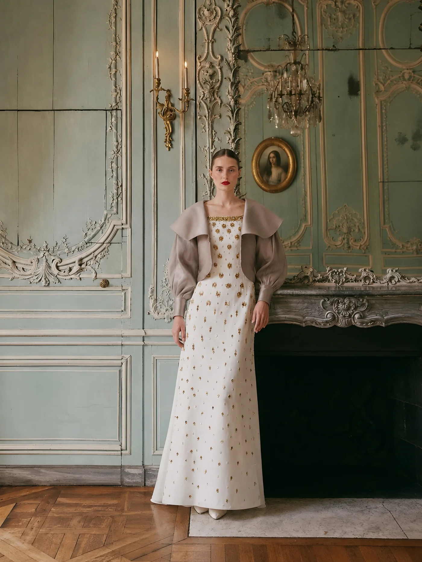 Taşlı Abiye ve Saten Bolero — modelin üzerinde · 2/3