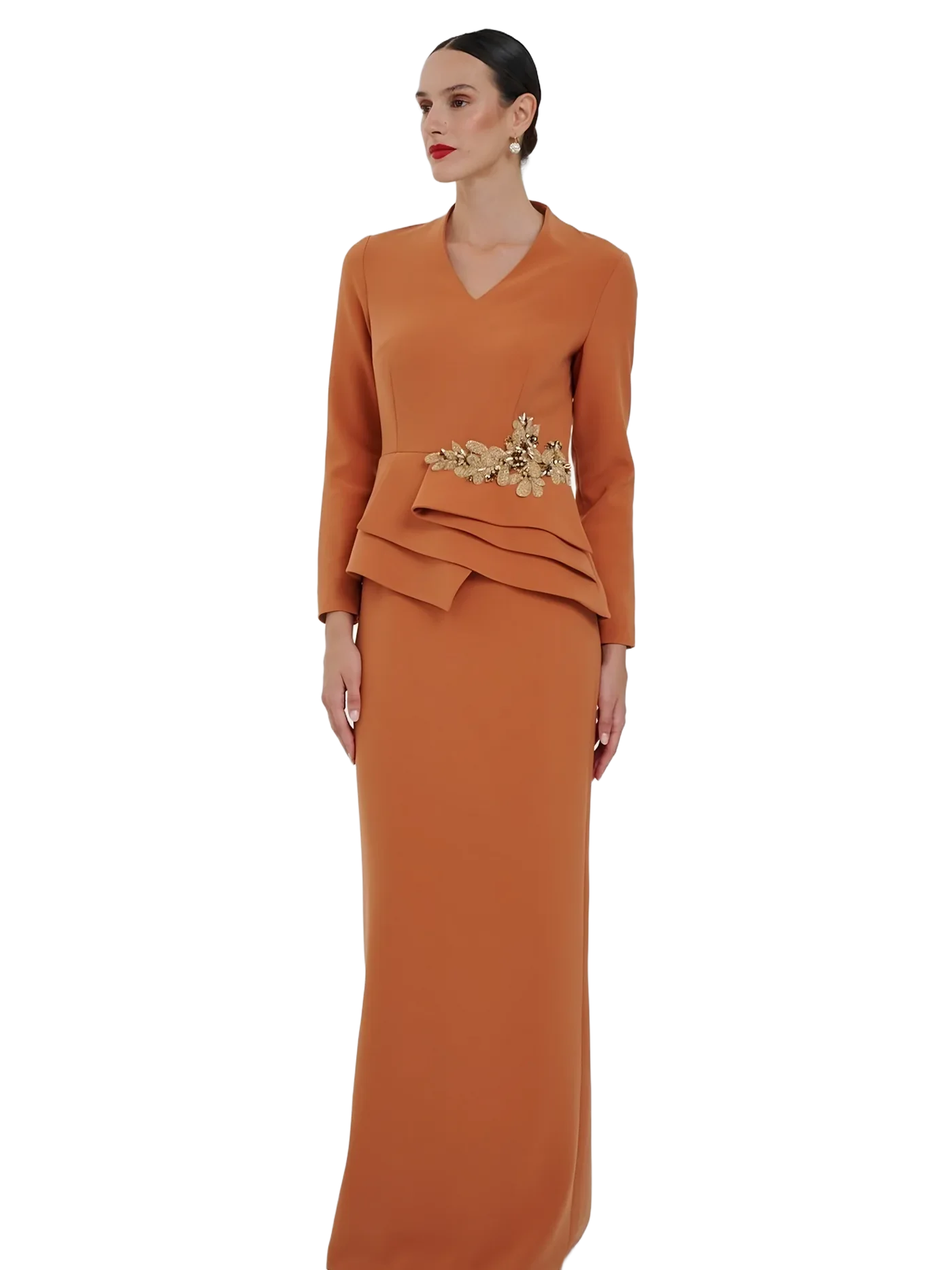 Asimetrik Peplum Takım — modelin üzerinde · 3/4
